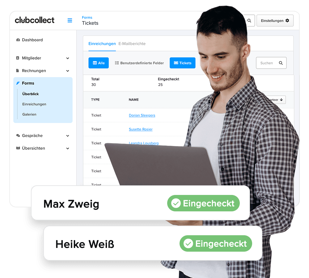 Detaillierte Übersicht über Verkäufe und Check-ins